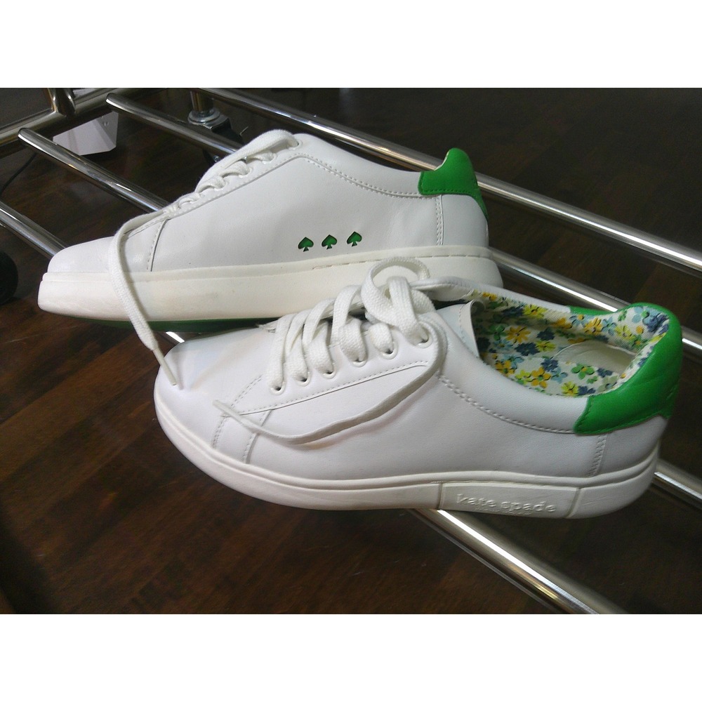 Kate Spade Lift Sneakers Womens 7.5 White Green Leather Floral Excellent K6254 - Picture 4 of 13